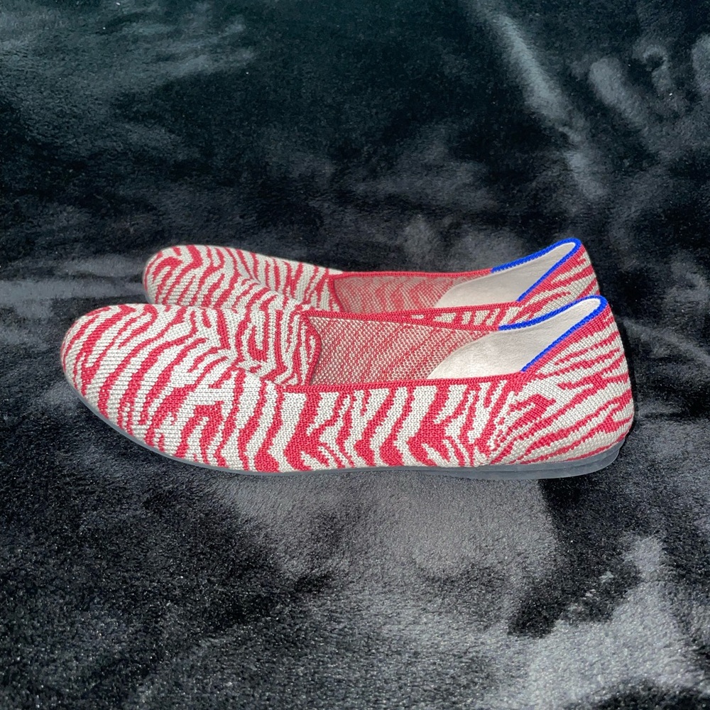 Rothy’s Girl Size 4 Red Cream Zebra Loafers Retired Color - Limited